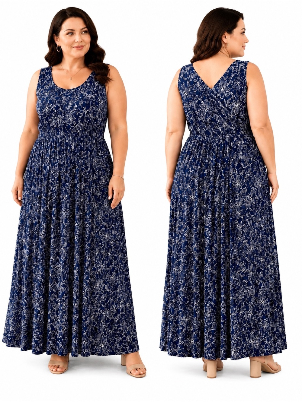 Vineyard Vines Navy and White Floral Maxi Dress